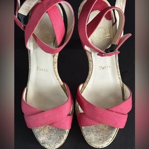 Christian Louboutin Coral Red Crisscross Slingback Platform Sandals